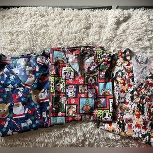 Three Christmas Scrub Tops Large